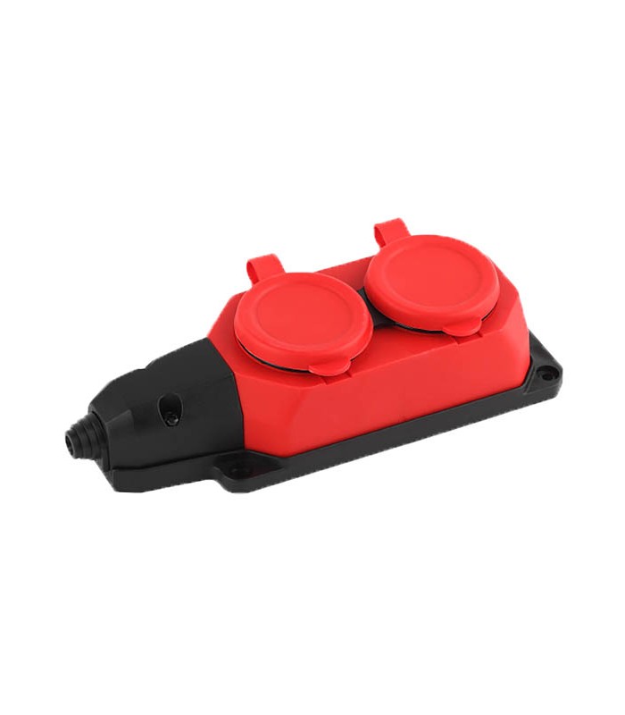 2 GANG RUBBER GROUNDED GROUP SOCKET WITHOUT CABLE IP44 RED 8006660 VITO