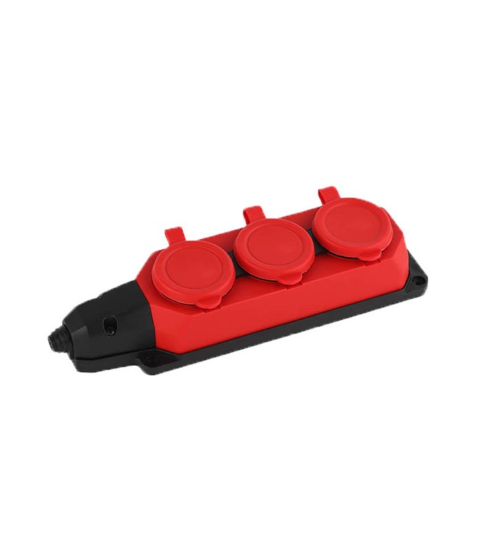 3 GANG RUBBER GROUNDED GROUP SOCKET WITHOUT CABLE IP44 BLACK & RED 8006680 VITO