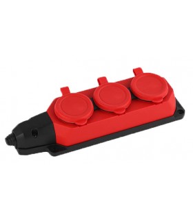 3 GANG RUBBER GROUNDED GROUP SOCKET WITHOUT CABLE IP44 BLACK & RED 8006680 VITO