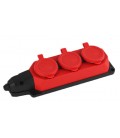 3 GANG RUBBER GROUNDED GROUP SOCKET WITHOUT CABLE IP44 BLACK & RED 8006680 VITO