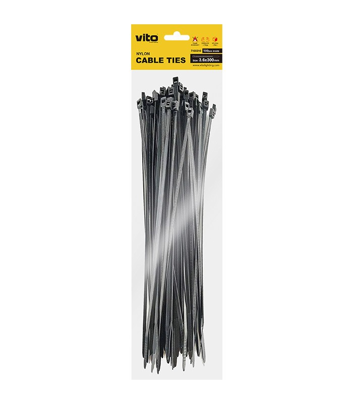 PLASTIC CABLE TIE 3.6X300mm BLACK 100 PCS IN BAG 7100320 VITO