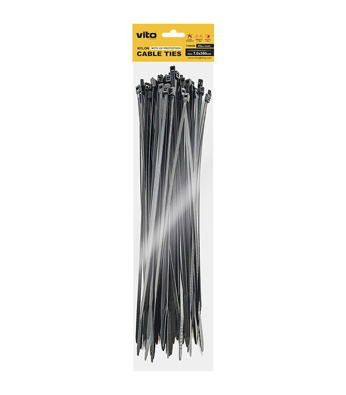 PLASTIC CABLE TIE 7.0X350mm BLACK 25 PCS IN BAG 7100420 VITO