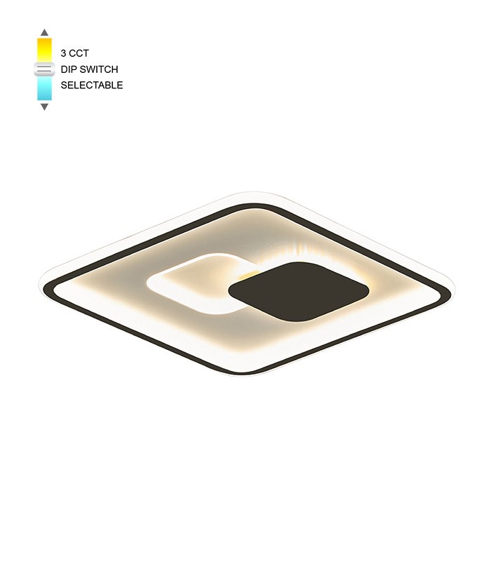 LED CEILING SQUARE LIGHTING FIXTURE DISC 4 400*400*H45 60W 3xCCT-DIP SWITCH WHITE+BLACK 2026270 VITO