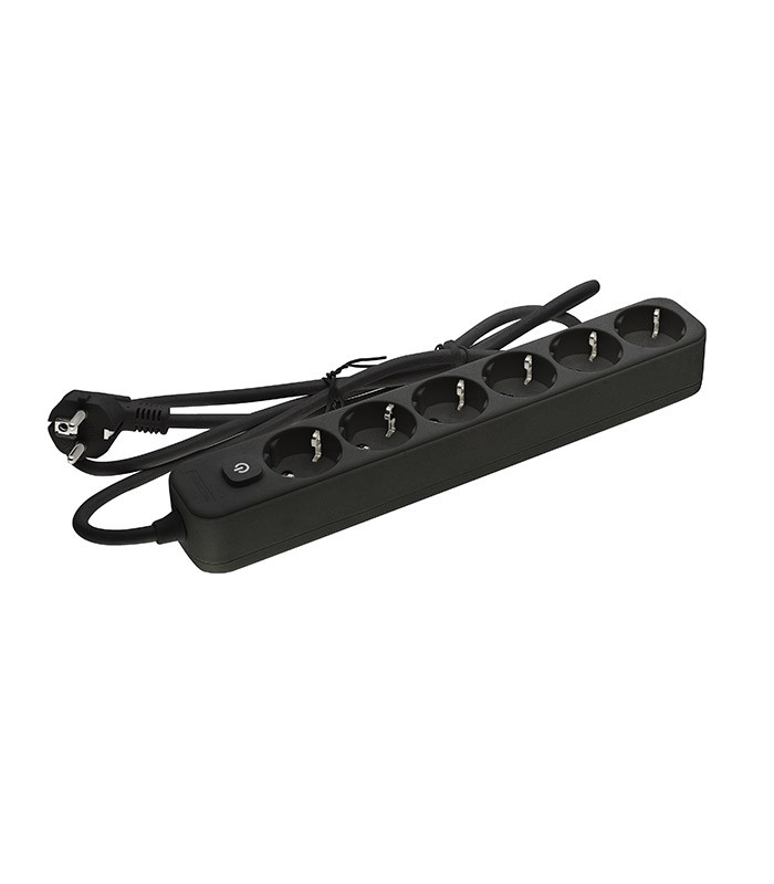 6 GANG GROUNDED GROUP SOCKET SCHUKO WITH CHILD PROTECTION UNICO-6 3M 3G1.5 CABLE BLACK 8002500 VITO
