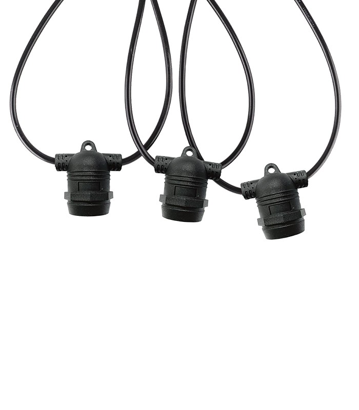 STRING-15N GARLAND WITH 15M CABLE & 15xE27 BASES CONNECTABLE MAX 5PCS IP44 BLACK 7300181 VITO