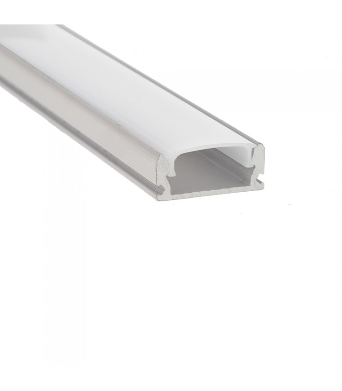 ALUMINIUM PROFILE SET PROFLEX-N1 SURFACE-MOUNTED SILVER AL PROFILE + WHITE PC DIFF. + 2xCAPS + 2xCLIPS 16.4X6.8MM IP20 2M 990023