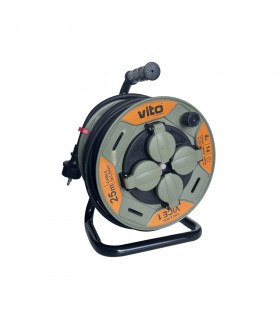 CABLE REEL VICE 4xSCHUKO 3G1.5x25M SHUTTER THERMAL CUT-OUT IP44 PLASTIC 8008140 VITO