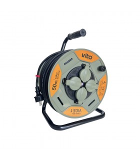 CABLE REEL VICE 4xSCHUKO 3G1.5x50M SHUTTER THERMAL CUT-OUT IP44 PLASTIC 8008150 VITO