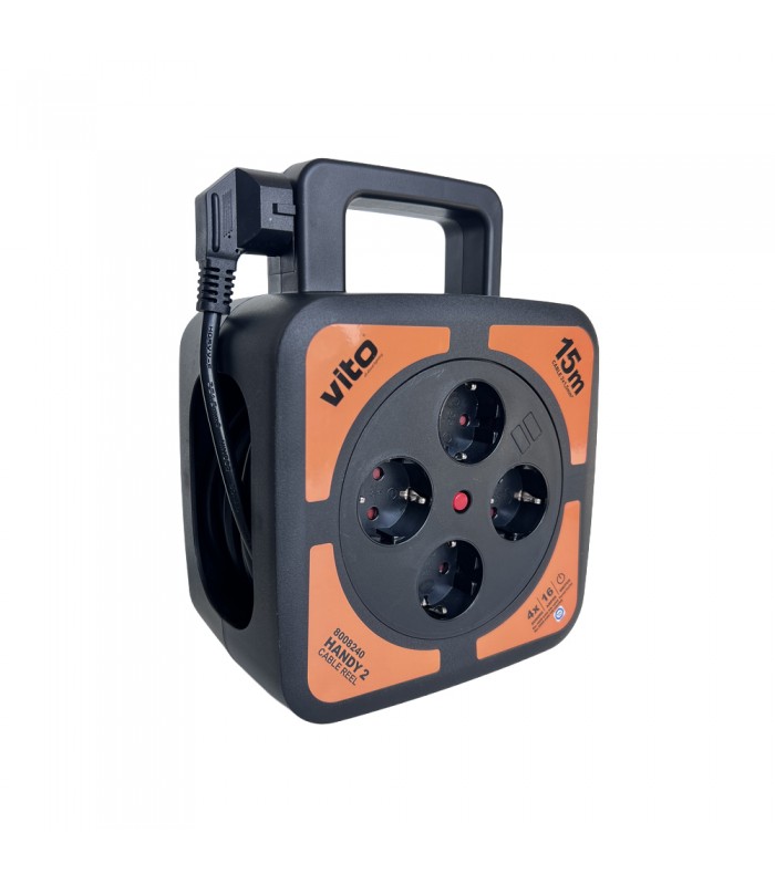 CABLE REEL 15М х 3G1.5 HANDY-2 4xSCHUKO SHUTTER THERMAL CUT-OUT IP20 PLASTIC 8008240 VITO