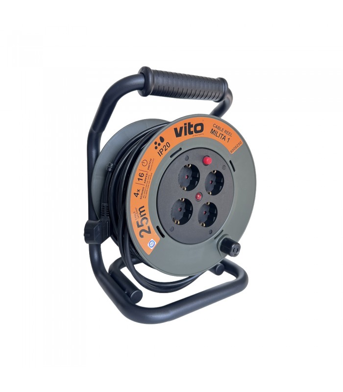 CABLE REEL 25М х 3.5G MILITA-1 4xSCHUKO THERMAL CUT-OUT IP20 PLASTIC 8008250 VITO