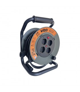 CABLE REEL 25М х 3.5G MILITA-1 4xSCHUKO THERMAL CUT-OUT IP20 PLASTIC 8008250 VITO
