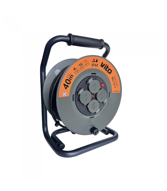CABLE REEL 40М х 3G1.5 MILITA-2 4xSCHUKO THERMAL CUT-OUT IP44 PLASTIC 8008260 VITO