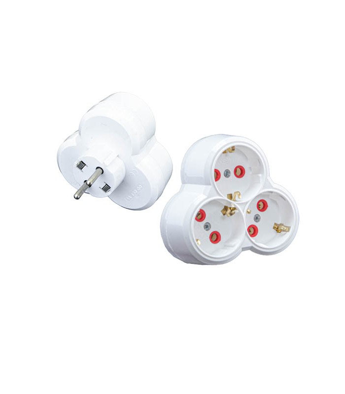 АДАПТЕР СЪС ЩЕПСЕЛ С 3 ГНЕЗДА ОБЪЛ БЯЛ ЦВЯТ 16A 8006230 VITO