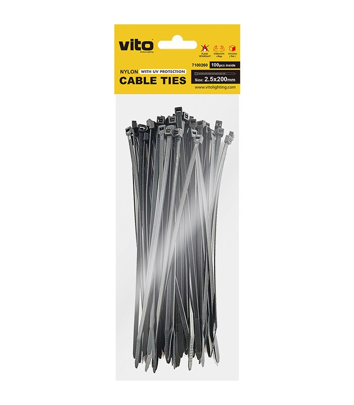 КАБЕЛНИ ПРЕВРЪЗКИ 2.5X200MM ЧЕРЕН 100БР В ПАКЕТ 7100260 VITO