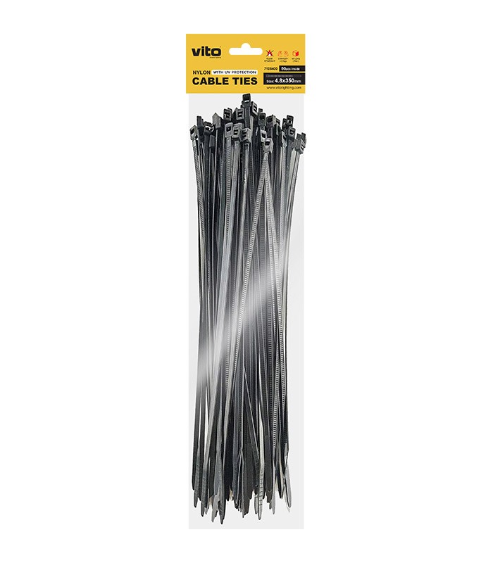 PLASTIC CABLE TIE 4.8X350mm BLACK 50 PCS IN BAG 7100400 VITO