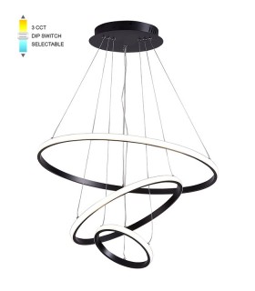 LED PENDANT LIGHTING FIXTURE TRIO-1 φ200+400+600 56W 3xCCT-DIP SWITCH BLACK 2026350 VITO