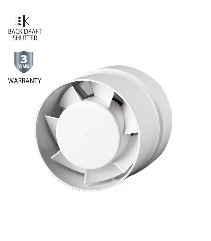 ВЕНТИЛАТОР ЗА БАНЯ КАНАЛЕН VENTI -P120 PIPE Φ120MM/ КЛАПА/БЯЛ 15W  8005310 VITO