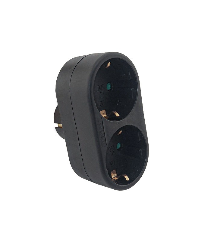 MULTISOCKET DUPLO-R 16A 3680W BLACK EARTH-LINE SHUTTER PLUG+2xSOCKET 8002861 VITO