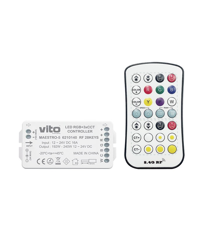 КОНТРОЛЕР MAESTRO-5 RF 28KEYS 12V-24VDC IP20 RGB+3CCT 6210140 VITO