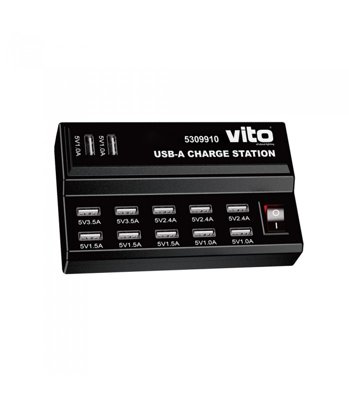 USB-A ЗАРЯДНО УСТРОЙСТВО 12x 5VDC МАКС. 60W С КЛЮЧ ЧЕРНO 5309910 VITO