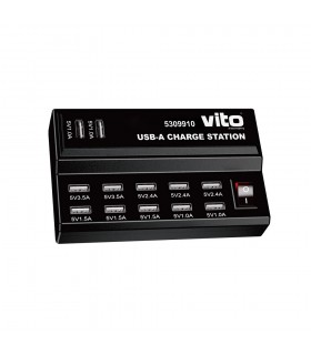 USB-A CHARGE STATION 12x 5VDC MAX.60W WITH SWITCH BLACK 5309910 VITO