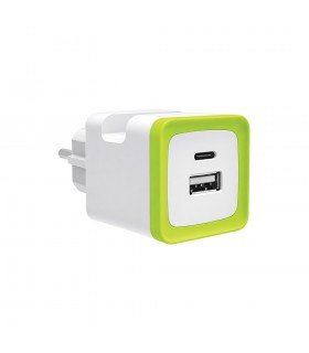 USB ЗАРЯДНО УСТРОЙСТВО PLUGGO TYPE-A+TYPE-C MAX. 20W ЗЕЛЕНО КВАДРАТНО 8008060 VITO