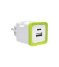 USB ЗАРЯДНО УСТРОЙСТВО PLUGGO TYPE-A+TYPE-C MAX. 20W ЗЕЛЕНО КВАДРАТНО 8008060 VITO