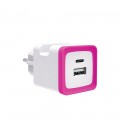 USB ЗАРЯДНО УСТРОЙСТВО PLUGGO TYPE-A+TYPE-C MAX. 20W РОЗОВО КВАДРАТНО 8008070 VITO