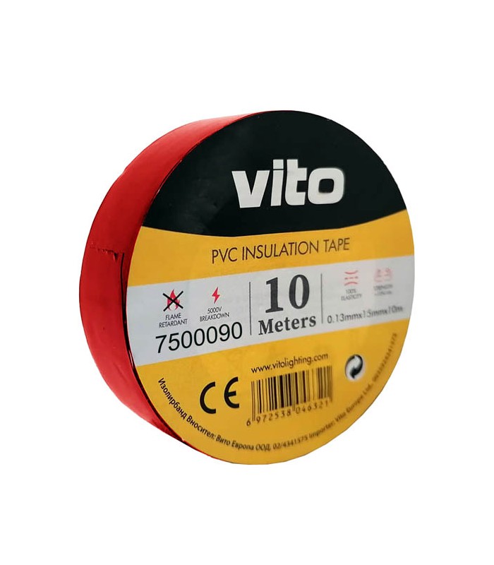 INSULATION TAPE WITH ADHESIVE 10m RED FIRE RETARDANT 7500090 VITO