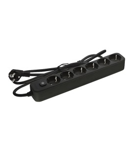 6 GANG GROUNDED GROUP SOCKET SCHUKO WITH CHILD PROTECTION UNICO-6 3M 3G1.5 CABLE BLACK 8002500 VITO