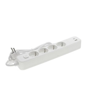 4 GANG GROUNDED GROUP SOCKET SCHUKO WITH CHILD PROTECTION UNICO-4 3M 3G1.5 CABLE SWITCH USB WHITE 8002510 VITO