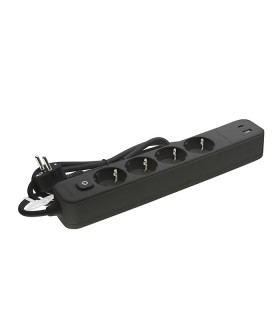 4 GANG GROUNDED GROUP SOCKET SCHUKO WITH CHILD PROTECTION UNICO-4 1.5M 3G1.5 CABLE SWITCH USB BLACK 8002520 VITO