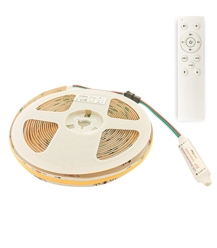 COB LED STRIP LEDStrip+ 24V 360xCOB IC 3000K 12W/m 1200Lm/m IP20 3M Tape 10mm 5m/roll Cut Size 8,33cm 5541090 VITO