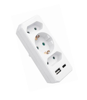 GROUP SOCKETS WITH PLUG COMBI 16A 250V USB-A 2.4A USB-C 3A WHITE EARTH SHUTTER 8002940 VITO