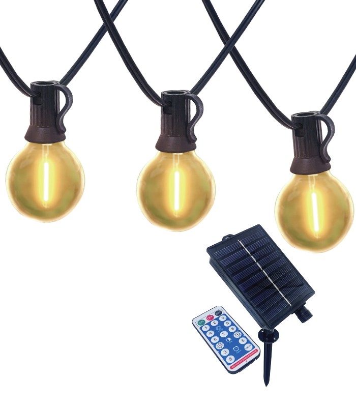 SOLAR STRING LIGHT STRING-20S 20xLED BULBS 3000K WITH 10M STRING + 3M POWER-CABLE IP44 REMOTE 3210350 VITO