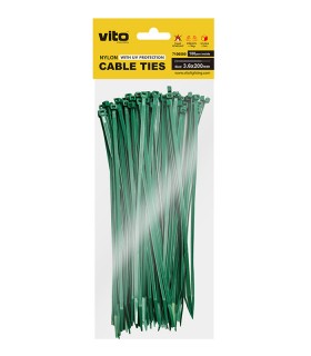PLASTIC CABLE TIE 3.6X200mm GREEN 100PCS IN BAG 7100500 VITO