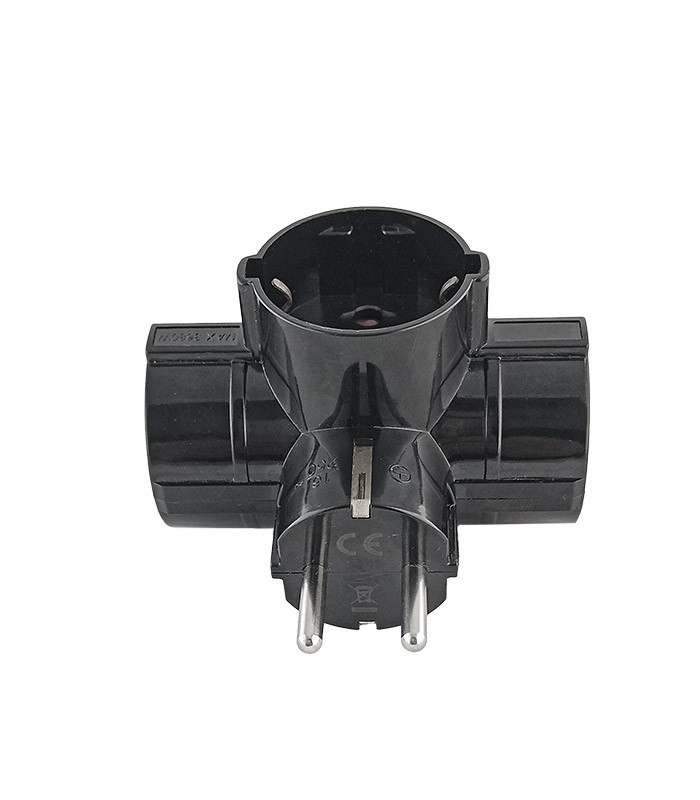 TRIPPLE SOCKET TRIPLO 16A 3680W BLACK EARTH-LINE SHUTTER 8002541 VITO