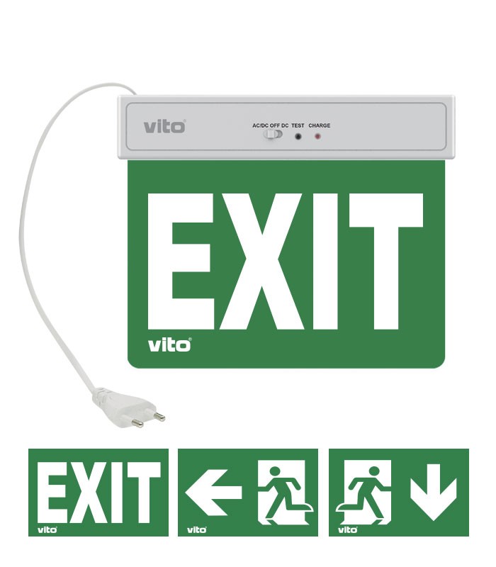 RECHARGEABLE EMERGENCY EXIT LAMP EXIT-10 2W 6500K 100Lm LITHIUM BATTERY ALL-SIGNS-IN IP20 5020141 VITO