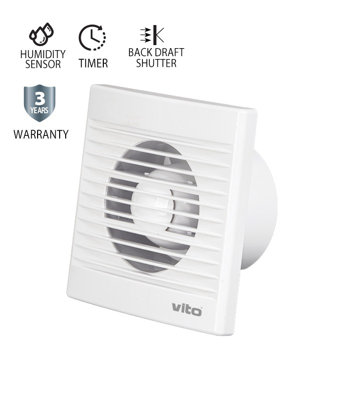 BATHROOM FAN VENTI-A100S GRILL Φ100MM 12W WHITE WITH HUMIDITY SENSOR WITH PLASTIC SHUTTER 8005220 VITO