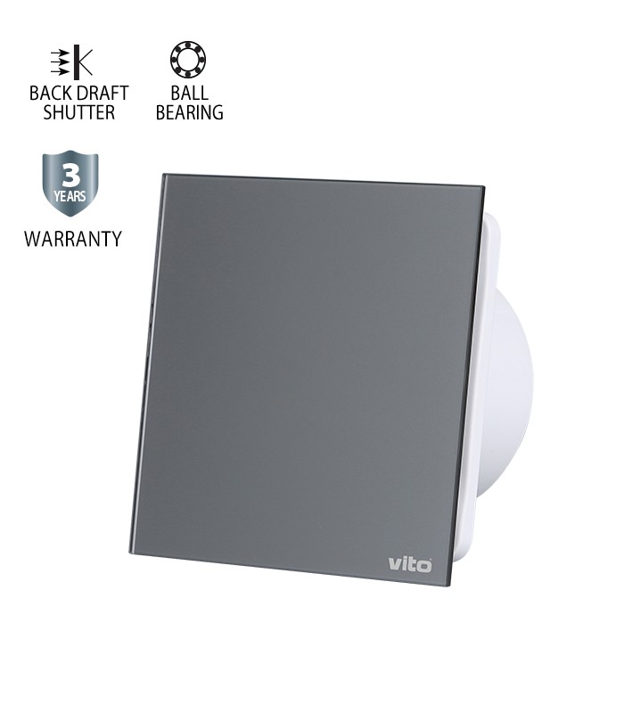 BATHROOM FAN VENTI-GL100 FLAT GLASS Φ100MM 12W GREY WITH BEARING WITH PLASTIC SHUTTER 8005250 VITO
