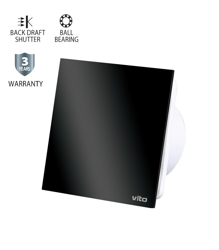 BATHROOM FAN VENTI-GL100 FLAT GLASS Φ100MM 12W BLACK WITH BEARING WITH PLASTIC SHUTTER 8005240 VITO