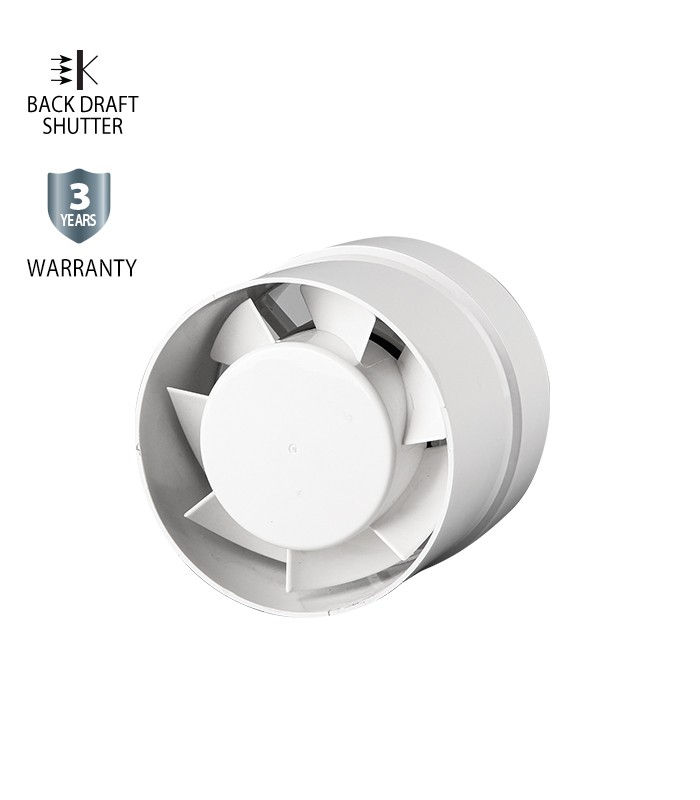 INLINE EXTRACTOR FAN DUCT TYPE VENTI-P100 PIPE Φ100MM 12W WHITE WITH PLASTIC SHUTTER 8005300 VITO