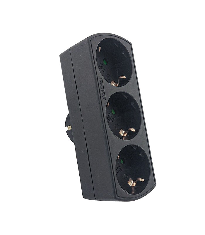 MULTISOCKET TRIPLO-S 16A 3680W BLACK EARTH-LINE SHUTTER PLUG+3xSOCKET 8002851 VITO