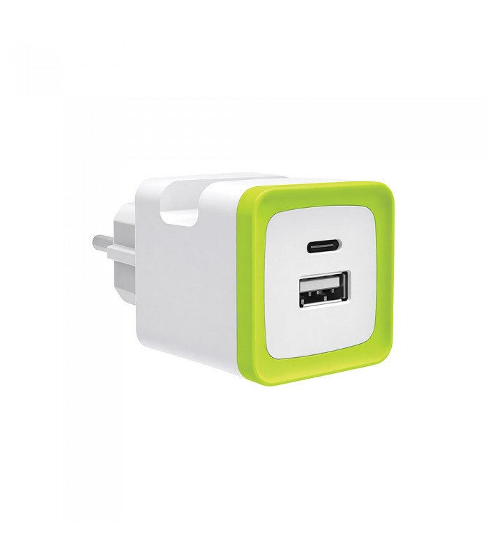 USB CHARGER PLUGGO TYPE-A+TYPE-C MAX.20W GREEN SQUARE 8008060 VITO